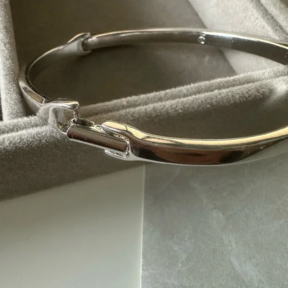 Touchstone Crystal Sleek Silver Bangle - Picture 6 of 9